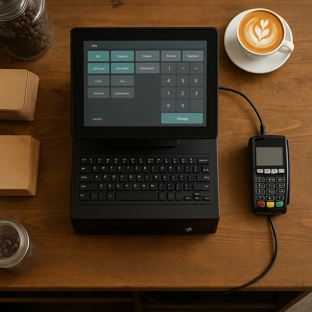 show me a pos system in a coffee shop from overhead-1