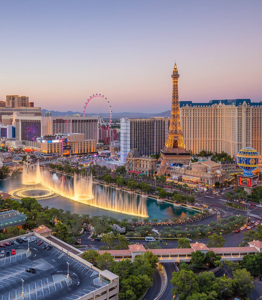 Aerial view of Las Vegas strip in Nevada as seen at night